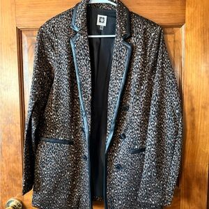 Anne Klein Leopard Print Blazer with Black Trim